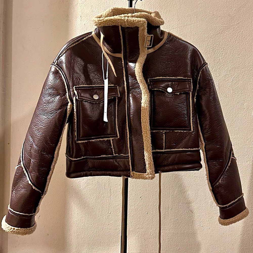 Brown Faux Leather/Fur Jacket